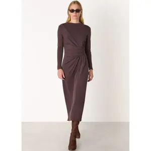 Whistles Chocolate Ruched Detail Midi Dress